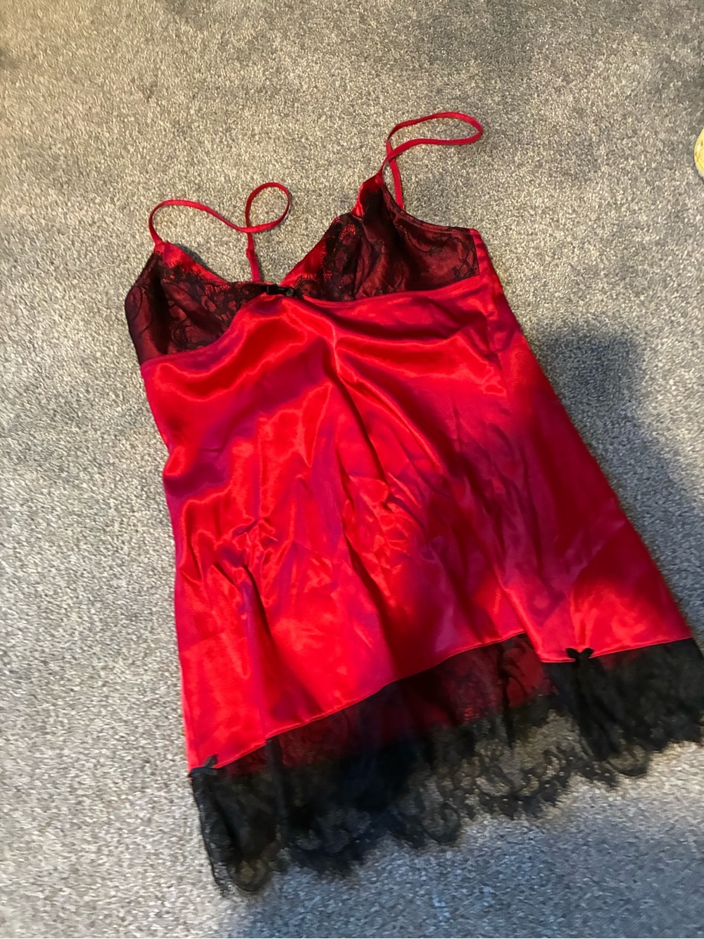 Victoria's Secret Red Satin Chemise with Black Lace Trim